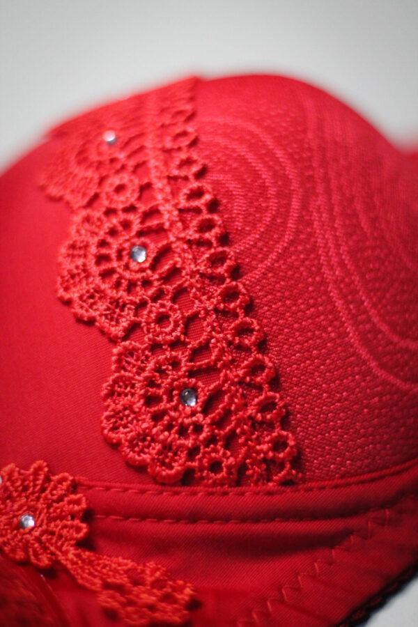 Chic Nylon Lace Work Padded Full Cup Bra