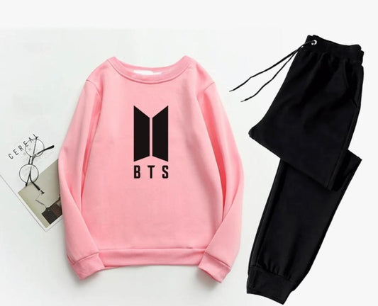 Women's Stitched Fleece Printed Sweatshirt Tracksuit
